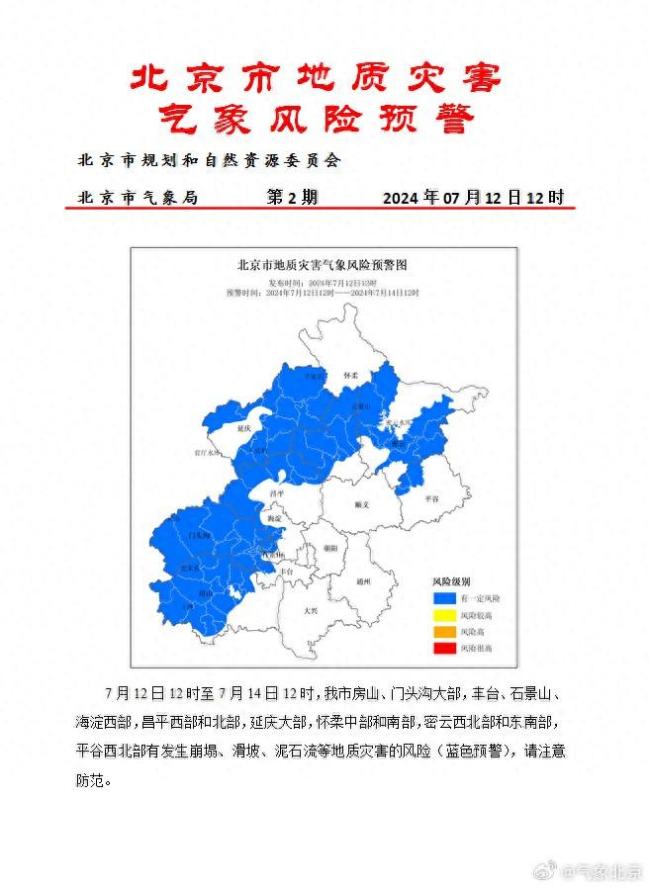 北京市发布多地地质灾害气象风险蓝色预警 第1张